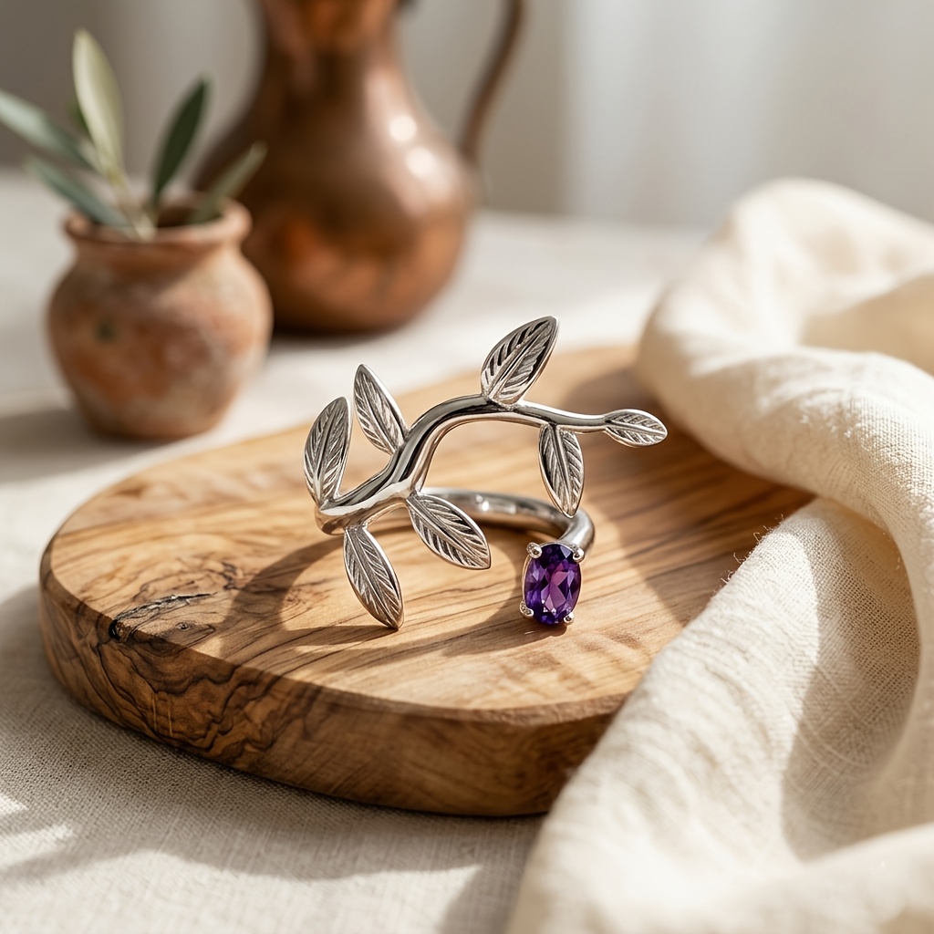 Light Luxury 3D Leaf Women's Open Ring with Zirconia